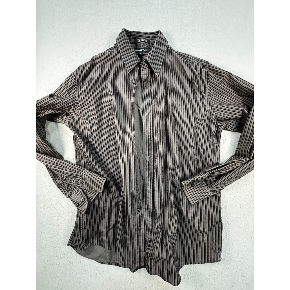 Beverly Hills Polo Club Mens XL Gray Black Pinstripe Cotton Button Up Shirt